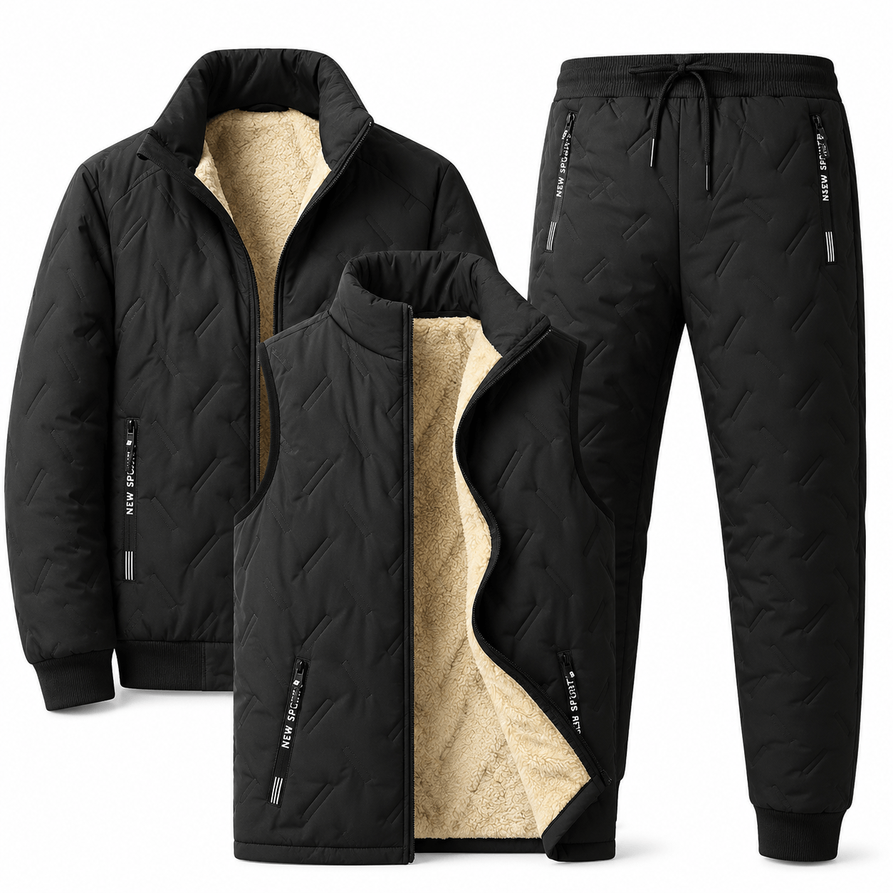 Men's set: high-neck shearling vest